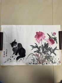冯林堂 猫画 字画 猫咪图 纯手绘 国画 横幅 作品