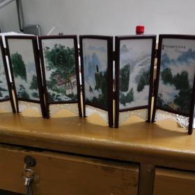 老物件，6扇瓷板画黄山风景小屏风