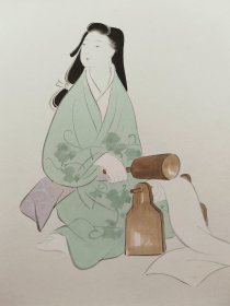 美人画 日本套装回流精品色卡 玲燕作品 纯手绘 长27cm宽24Cm。