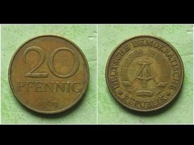 民主德国(原东德) 1969年20芬尼 铜币 外国硬币钱币收藏 