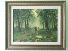 手绘油画 林间小路