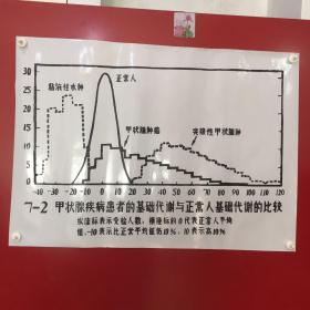 印刷品-医学教学图谱挂图（塑料）——7-2 甲状腺疾病患者的基础代谢与正常人基础代谢的比较【3】折痕、破损