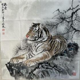 【终身保真字画，得自画家本人】吕维超 68X68cm！老虎2 号卧虎堂主人，字如飞。当代著名动物画家，国家一级美术师，中国国礼特供艺术家，胡润艺术榜百位在世国宝级艺术家之一，中国国画院副院长，中国美术家协会会员，中国书法家协会会员，中国工笔画学会会员，中国收藏家协会会员，当代最具学术价值与市场潜力的30位画家之一。