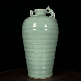 宋龙泉窑老鼠偷油弦纹梅瓶，高22.5直径11.5cm