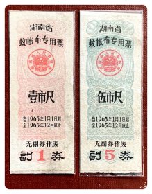 湖南省蚊帐布专用票1965年度壹市尺、伍市尺