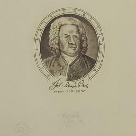 Tadeusz Szumarski～世界名人约翰·塞巴斯蒂安·巴赫（Johann Sebastian Bach，1685年3月21日～1750年7月28日）巴洛克时期德国作曲家、键盘演奏家。版画藏书票原作