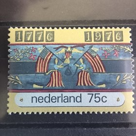 Hl606荷兰1976年5月25日美国独立200周年 挥舞美国国旗的女性，永恒日历的细节 外国邮票 新 1全