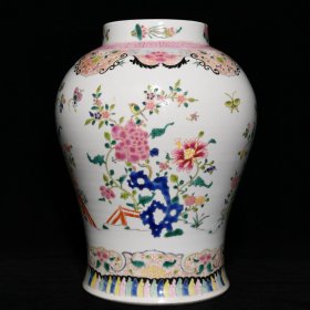 粉彩花鸟纹罐，高36cm直径27cm