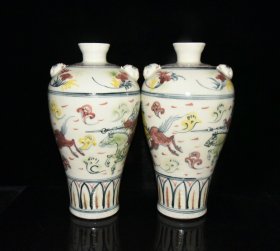 唐代釉中彩人物故事梅瓶一对【34.8×19cm】