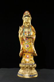 珍藏纯铜鎏金景泰蓝【净瓶观音菩萨全像】纯铜胎掐丝珐琅，造像规整端正 色泽雅致 居家佛堂供奉收藏佛像