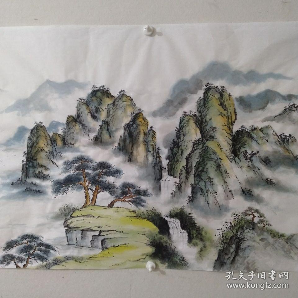 迎客松 山清水秀 山水国画 纯手绘真迹 小六尺宣纸画芯