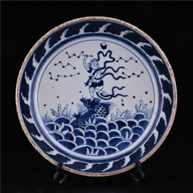 旧藏清中期青花魁星点斗纹盘