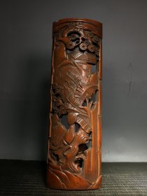 竹雕手工雕刻臂搁，做工精细，包浆浑厚，长29公分，宽9公分