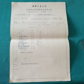 八十年代西安交通大学电子物理与四件系研究生严北平攻读硕士学位培养计划