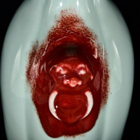 大清乾隆年制松柴烧窑变霁青霁红釉兽耳海棠尊瓶 高36.5宽18.6厘米2