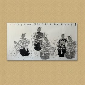 刘铁臂，中国美术家协会会员，中国工笔画学会会员，湖南省美术家协会理事，湖南省设计艺术家协会理事。 2012年被评为“当代最具学术价值与市场潜力的画家”(人物画全国30强)。2023年8月15日，当选为湖南省美术家协会美术教育委员会副主任。 《东边日出西边雨》，画芯：96x180cm，已手工托底一层。保真，有收藏证书（需买家下载）。d7922。