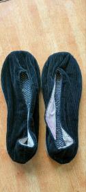 纯手工老布鞋 黑条绒面 千层底  民国至五十年代  未使用