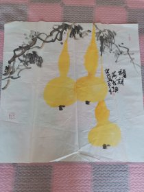 【纯手绘】福禄满枝头 王林军画作 68*68厘米 未装裱 实物拍摄（小卧室大衣柜上面书画卷26存放）