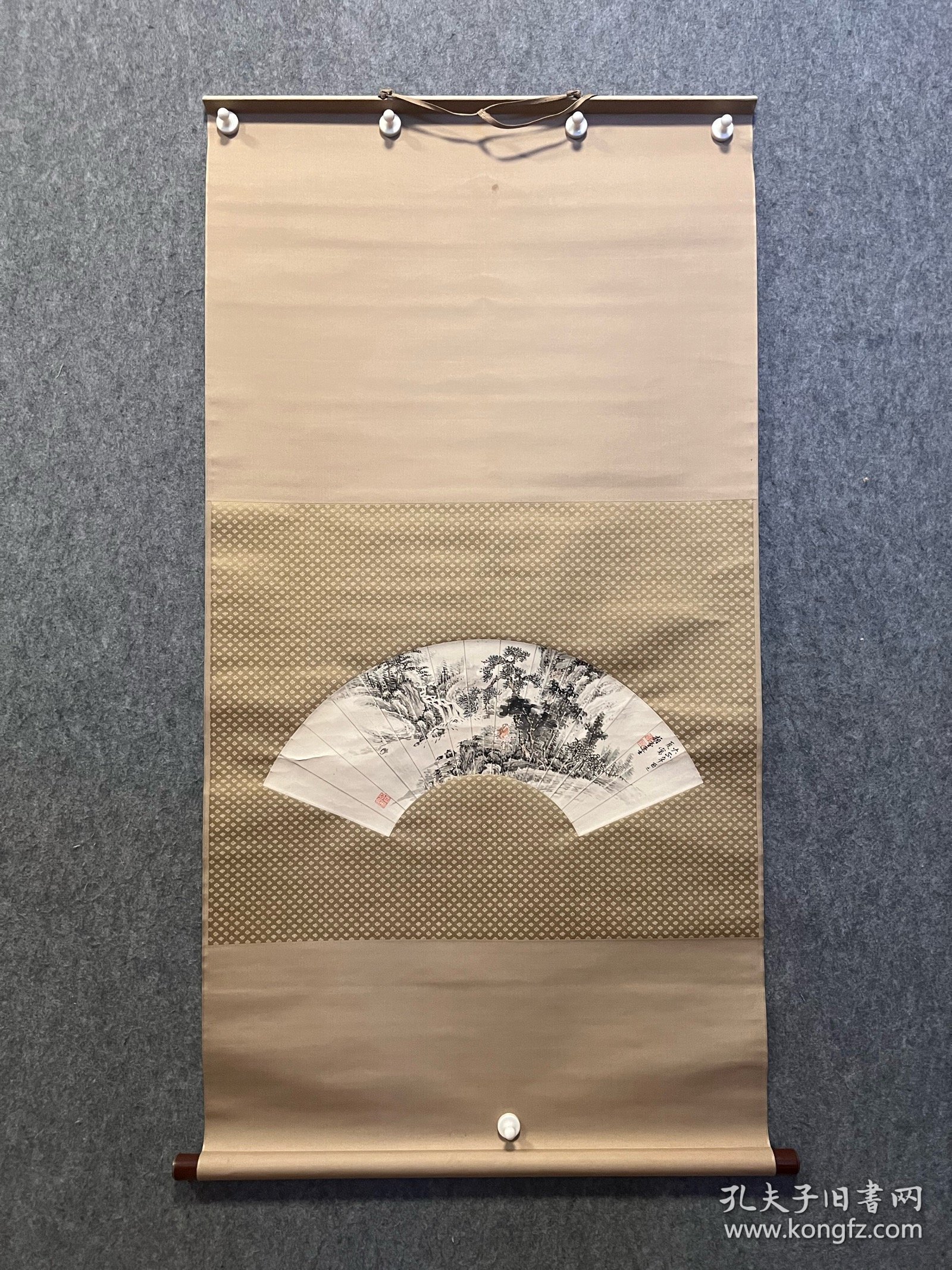 古筆山水图，扇面，梧堂筆