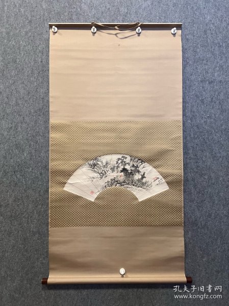 古筆山水图，扇面，梧堂筆