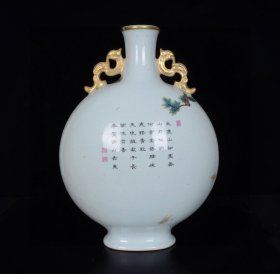 清乾隆珐琅彩智勇双全鎏金扁瓶;40x29厘米