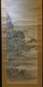 日本南画，田能村竹田【赤壁赋】苏轼游赤壁怀古伤今，文人题材，绢本肉笔，挂轴，古书画。
尺寸:190x54CM