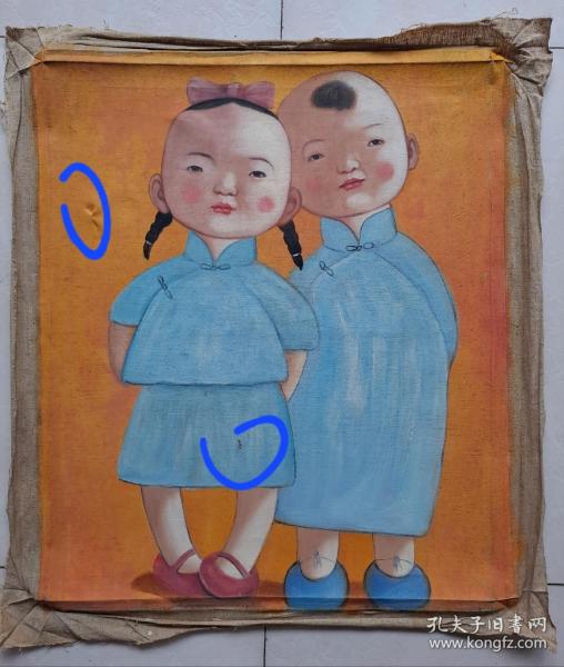 佚名张曼童心系列人物肖像油画“穿旗袍男女全身像”