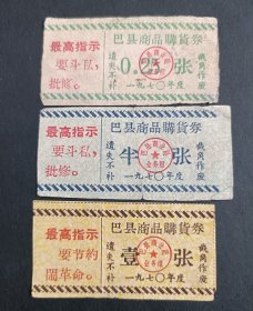 巴县1970年商品购货券一套