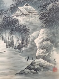 设色纸本立轴老画原装原裱精细工笔《松鹤延年》，画工一流，署名光凤，画面品相保存完好