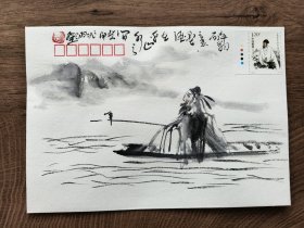 ⑨张兆羽，手绘封，中国古代文学家，欧阳修题材，国画作品，难得墨迹，湖南省美协会员，郴州市美术家协会理事，国家一级美术师，限量宣纸封，钤印“兆羽”。首日封，签名。湖南郴州名家墨迹文献。