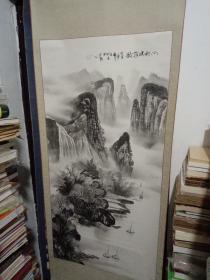 画家 容明生（容盟昇）国画作品《山村晓雾图》一幅-纸本立轴-钤印：容盟昇印