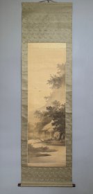日本名家绘画：尾竹国观《山居梅雨图》（保真）