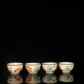 紫铜胎景泰蓝珐琅彩小花碗一套 重约155克