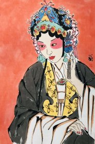x.61，北京翰墨书画院院长、华夏丹青杂志社副主编、河南美协会员周心兰《戏曲人物图》，保真，假一罚十。