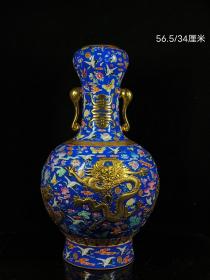 96_雍正年制鎏金浮雕龙纹象耳瓶