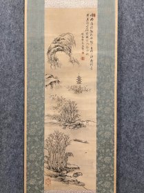 古筆山水图【帆足杏雨】 1810 - 1884（文化七〜明治十七）75歲。名遠， 字致太，號聽秋、半農，別號無機子、鷗村、西鄙人、聽秋 閣、七石灘釣者，通稱熊太郎，又稱平庸。家中收藏書畫甚豐，且與賴山陽、田能村竹田 近鄰，少年時代深受繪畫薰陶，後師田能村竹田，亦得 浦上春琴教益，善結交文人墨客，多次受命為宮廷作 畫