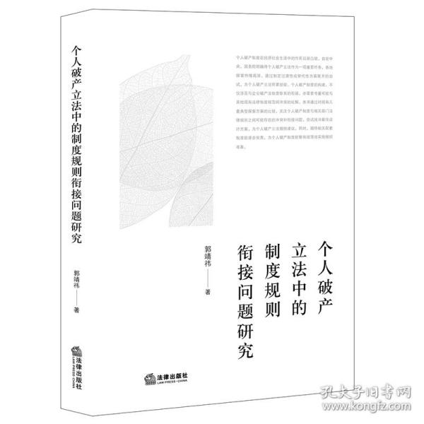 个人破产中的制度规则衔接问题研究 普通图书/教材教辅/教材/成人教育教材/法律 郭靖祎 法律出版社 9787519764319