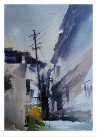 ●玲珑剔透水彩画《小巷》（水彩画）画家/崔伟科/作【尺寸38X26公分】！