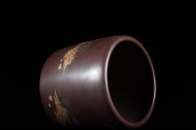 泥绘山水紫砂文房笔斗款识：杨季初 清代高 16.8口径18cm