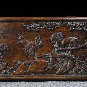 花梨木雕刻松鹤延年多宝盒，长31厘米宽16厘米高9厘米