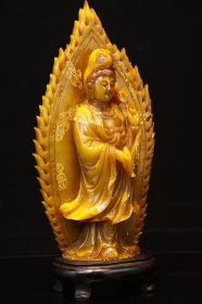 精品田黄石(尚均作)“背光观世音菩萨”佛像摆件 尺寸：高38cm宽18cm 重6.4斤