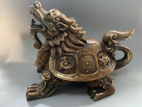 铜四神兽龙龟摆件，品相如图 小号长15厘米，宽7厘米，重约0.6公斤