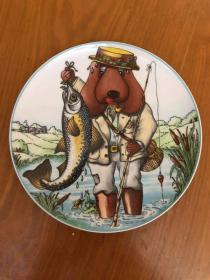 西洋欧洲装饰盘摆盘挂盘18cm 1984年 McDOG 大狗钓鱼