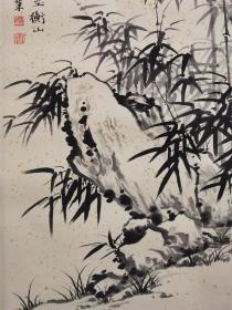 叶恭绰《竹石图》民国原裱镜心作品，画芯尺寸为90x34，品相以图为准自然旧如图有黄斑，作者资料自查自鉴，画功细腻到位