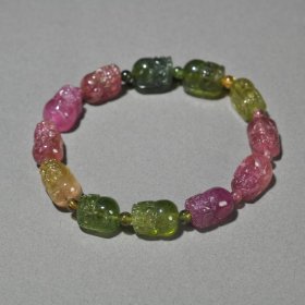 回流 多彩碧玺貔貅手串卡：1.3*09cm重31g