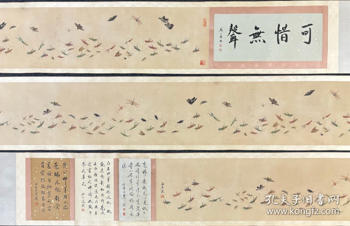 (字画议价) 百虫图长卷 绢画 整体517*45.5cm 画心289*39cm