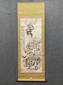 古筆罗汉图【若狭成業】物外1887-1957南画家。秋田県生。名(达忠太郎、別号在如岳，物外。初为小野崎如水 •高橋晁山仁入門乚、上京後寺崎広 業仁、の专京都云山田介堂学5。中国八歷遊 、王 亭 •昊昌碩亡親交 、云の影響在受（龙。巽画会会員。昭 和32年（1957）歿、71才.