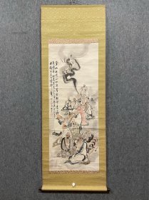 古笔罗汉图【若狭成业】物外1887-1957南画家。秋田県生。名(达忠太郎、别号在如岳，物外。初为小野崎如水 •高桥晁山仁入门乚、上京后寺崎広 业仁、の专京都云山田介堂学5。中国八历遊 、王 亭 •昊昌硕亡亲交 、云の影响在受（龙。巽画会会员。昭 和32年（1957）殁、71才.