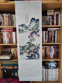 明代·唐寅（唐伯虎）《春游女几山图》织锦画，画轴42x135，画心34.5x79。80年代杭州都锦生织锦画，（画轴下方无订制单位名称）