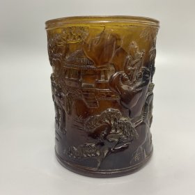 仿琥珀竹林七贤笔筒 尺寸如图